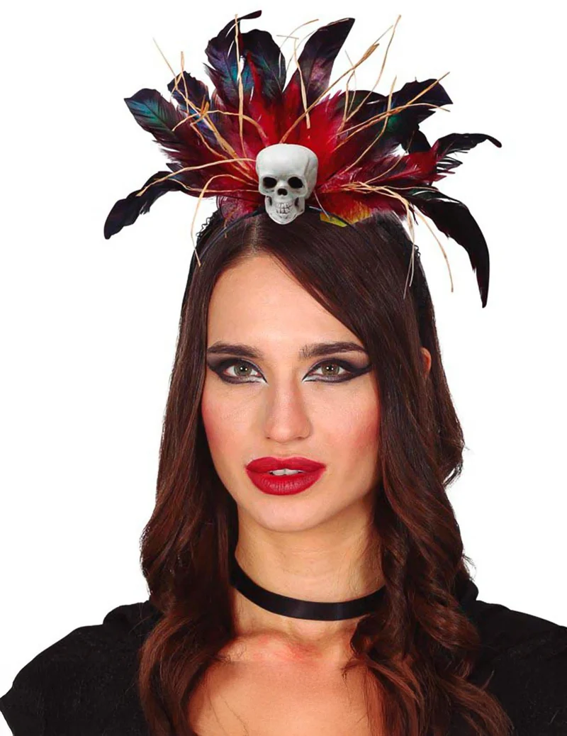 Voodoo-Haarreif Kopfschmuck für Halloween Accessoire für Damen schwarz-rot-weiss