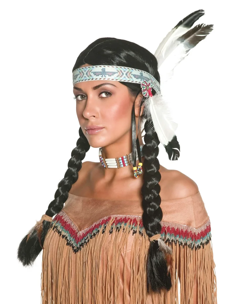 Indianerinnen-Perücke für Damen mit Federn bunt