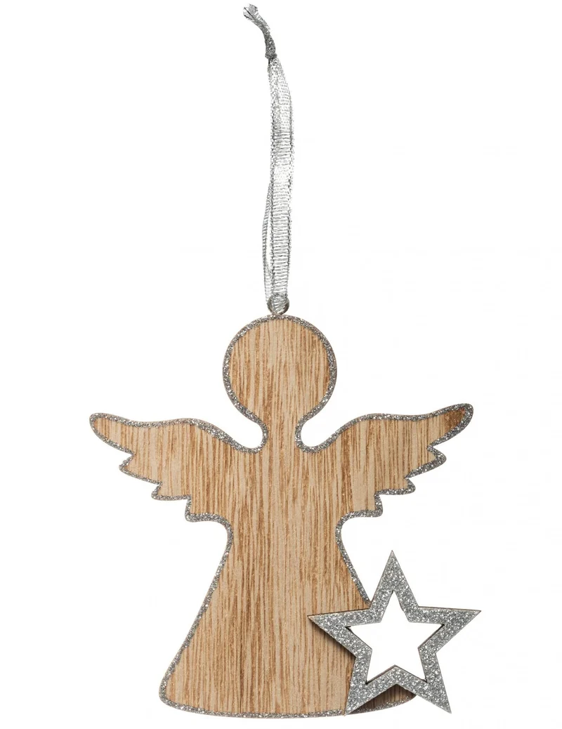 Hölzerner silberner Engel-Anhänger 11 cm für den Weihnachtsbaum