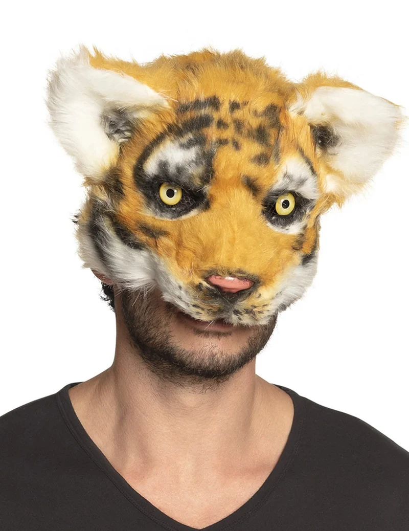 Plüschige Tiger-Maske für Erwachsene Accessoire für Fasching orange-schwarz-weiss