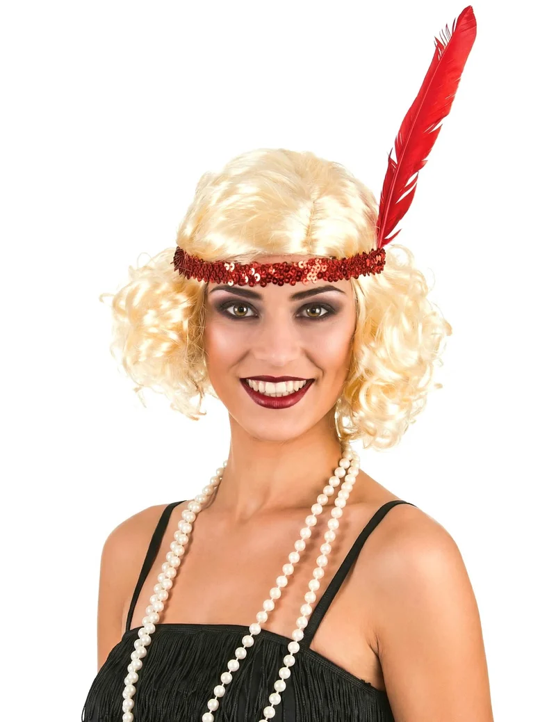 Blonde Charleston-Perücke mit rotem Paillettenband für Damen