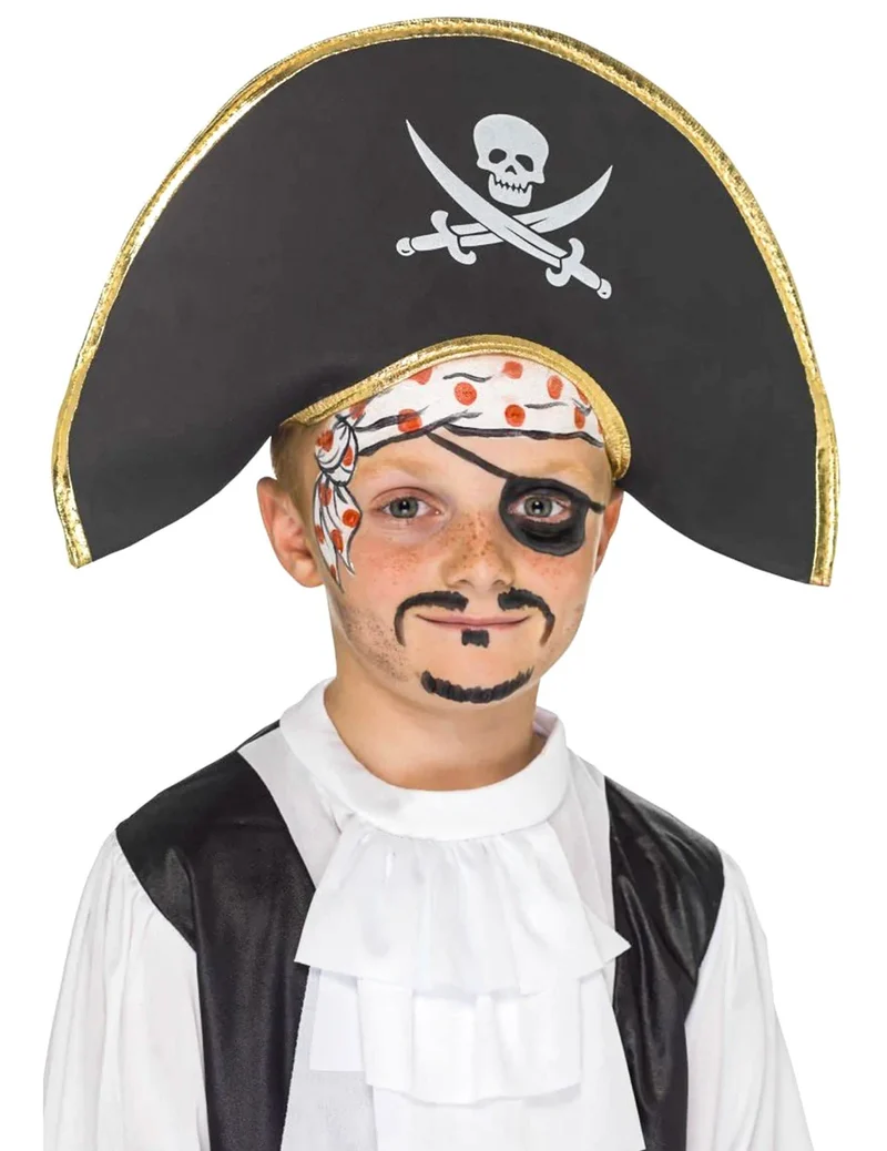 Piraten-Kinderhut schwarz-weiss-goldfarben