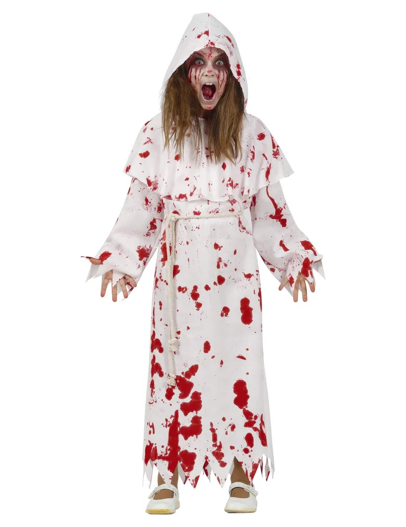 Blutrünstiges Mönchkostüm für Kinder Halloweenkostüm weiss-rot