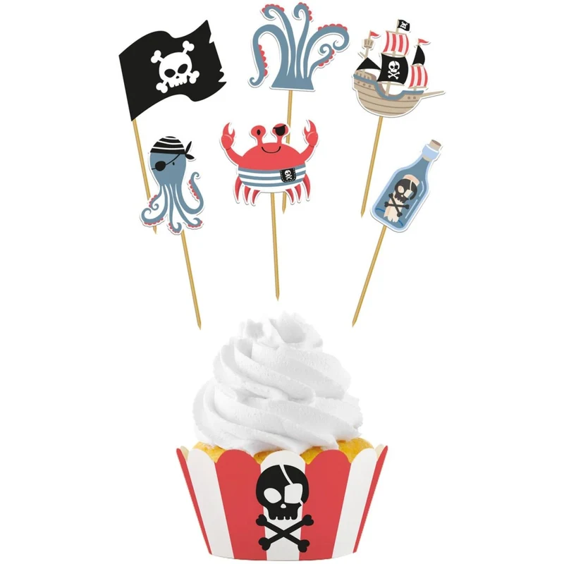 Piraten Cupcake Toppers mit Cupcake Wrappern 6 Stk