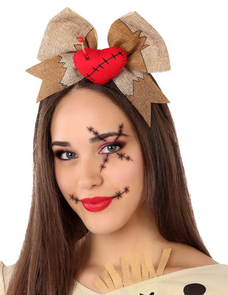 Haarreif-Voodoo-Puppe Herz mit Schleife Halloween-Zubehör braun-rot