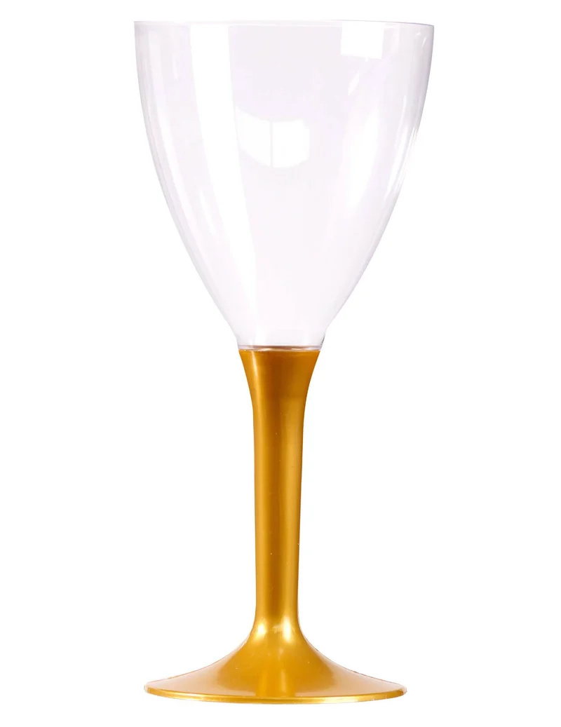 10 Weingläser goldener Stiel Kunststoff 160 ml