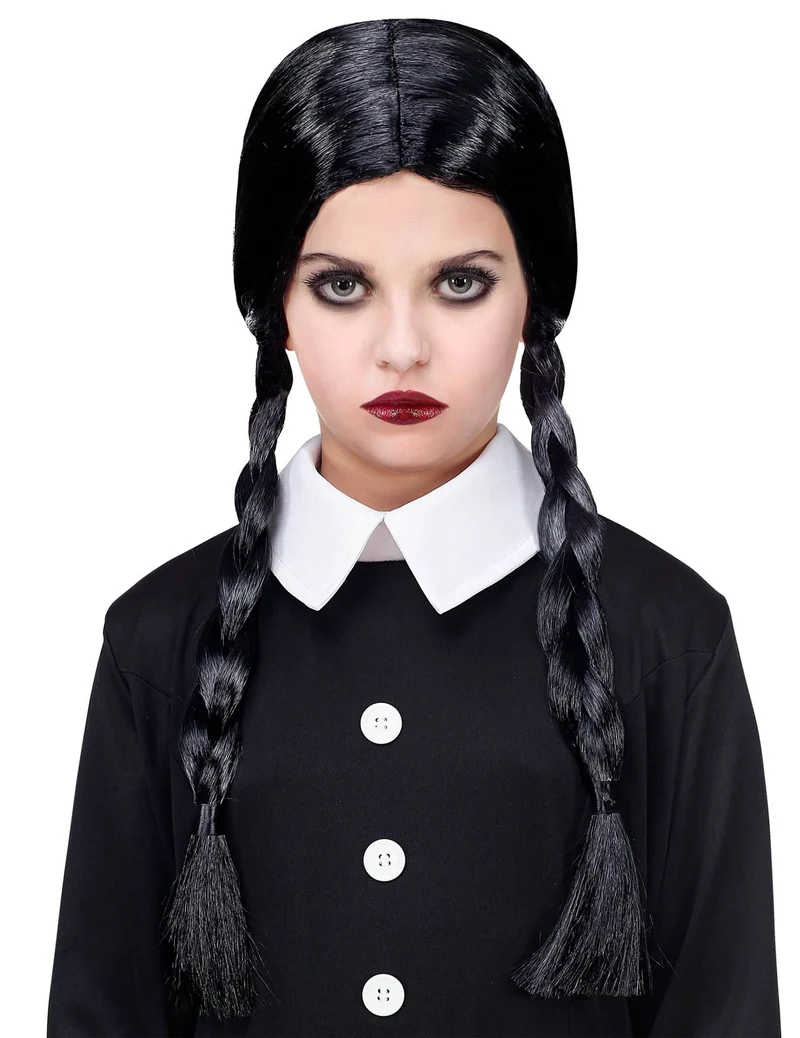 Gothic Schulmädchen Perücke Zöpfe schwarz