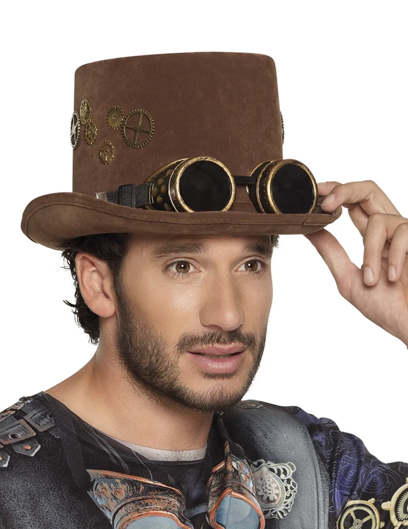Steampunk-Zylinder mit Retro-Brille Kostümzubehör braun