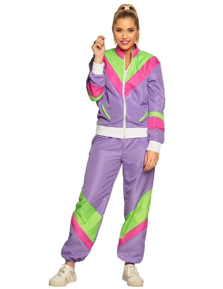 Retro-Jogginganzug für Damen 80er-Kostüm Bad-Taste lila-pink-grün