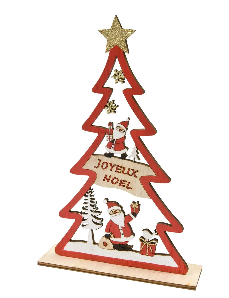 Rote Holz-Weihnachtsbaum-Tischdekoration Frohe Weihnachten 23 x 15 x 4 cm