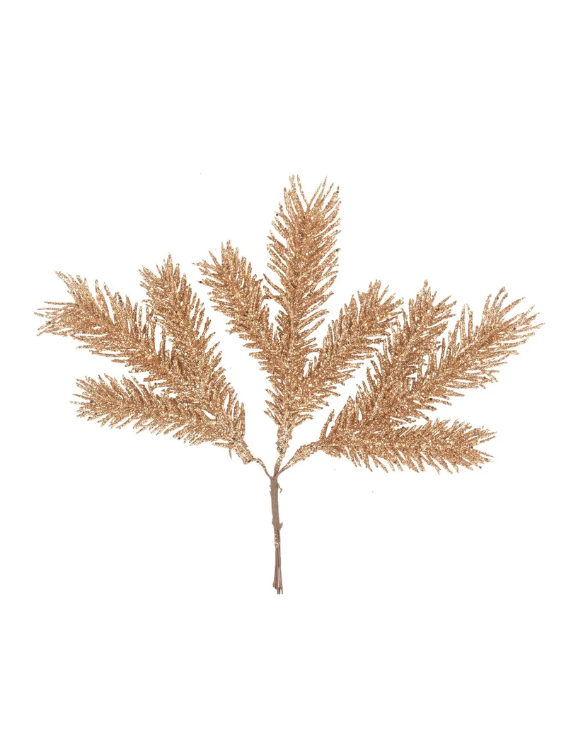 3 Roségold-Glitzer-Tannenzweige 17 cm am Stiel
