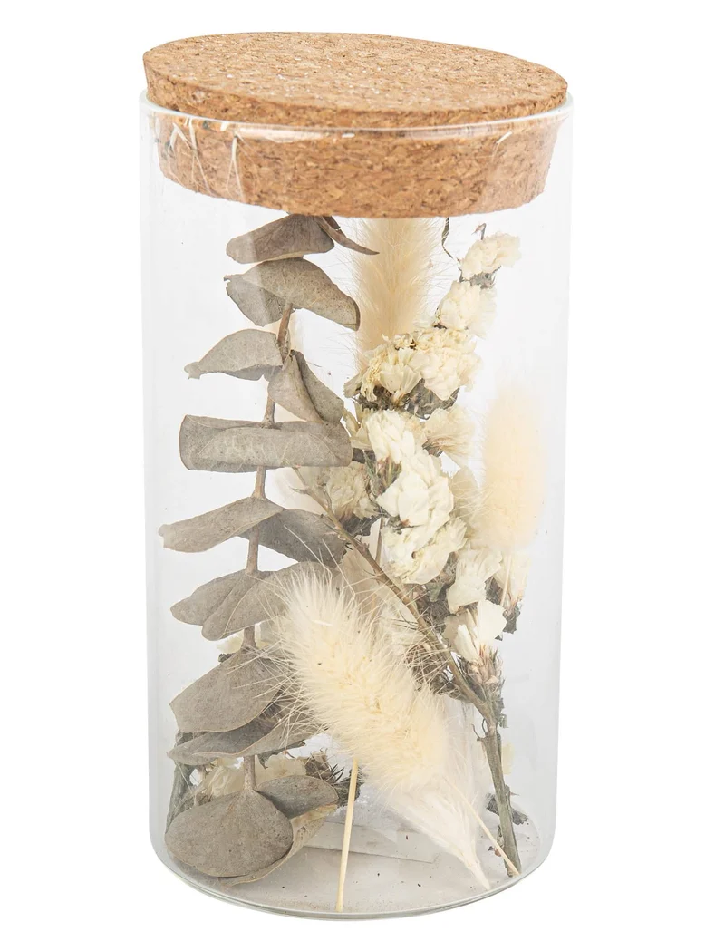 Glasgefäß mit Trockenblumen 15,5 cm und Baumwolle