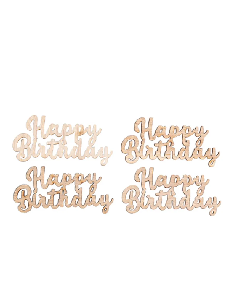 4 Holzkonfetti Happy Birthday 6 x 3 cm zur Dekoration