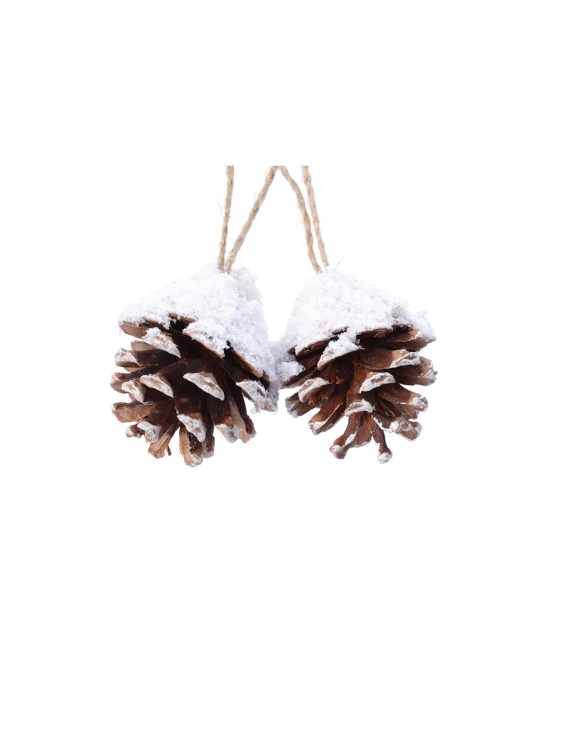2 Schneebedeckte Tannenzapfen-Anhänger 6 cm Natur