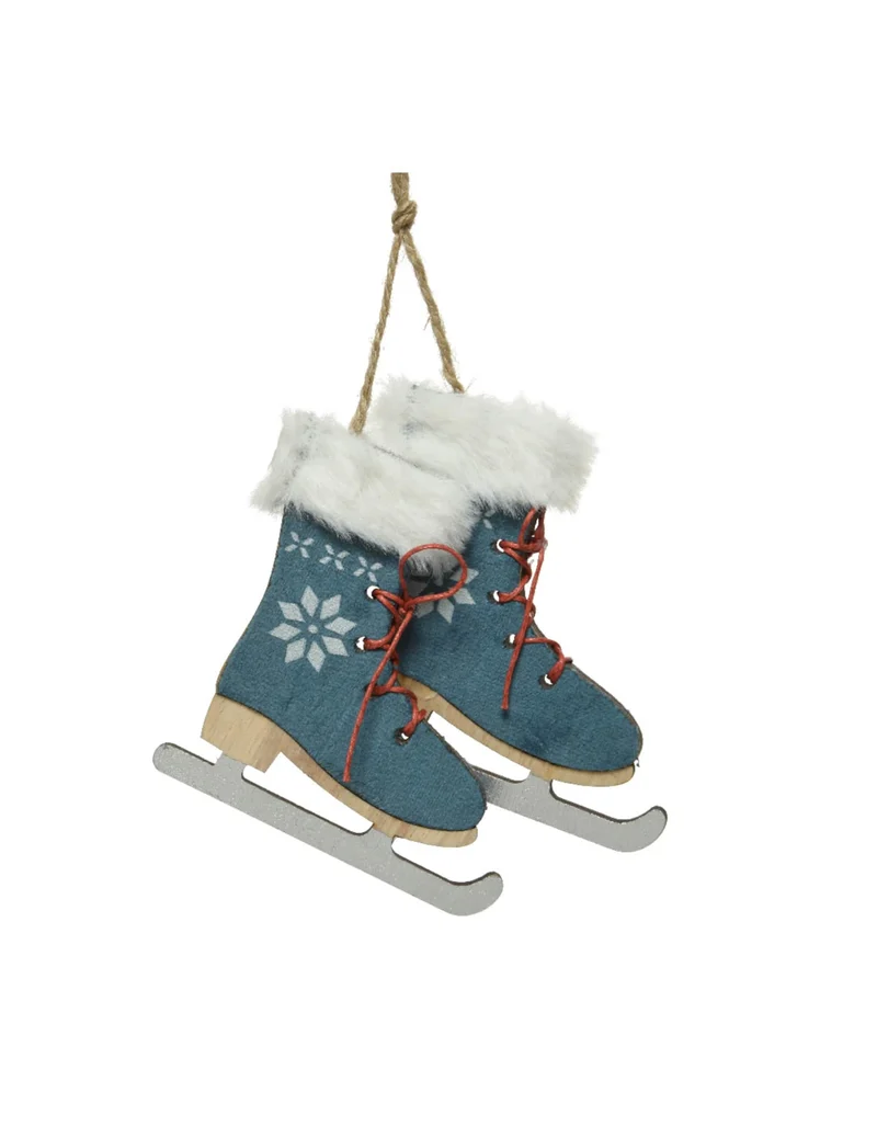 Weihnachtsbaum-Hänger blaue Schlittschuhe 9 cm mit Kunstfell