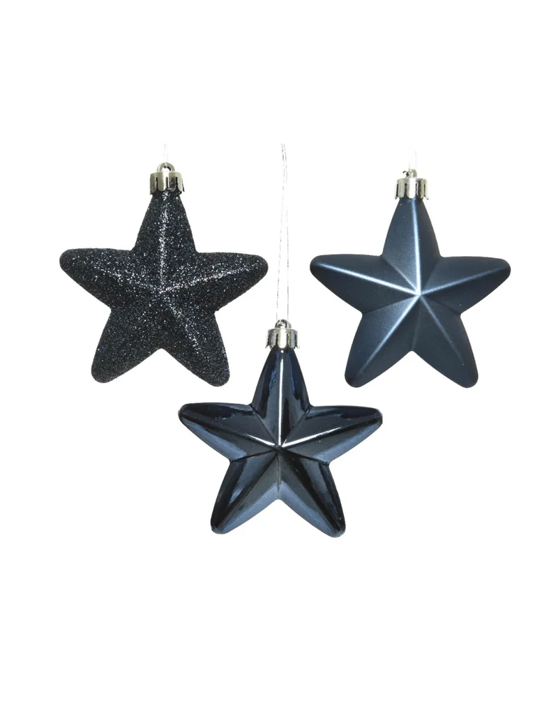 6 Weihnachtsbaumschmuck Sterne mitternachtsblau 7,5 cm