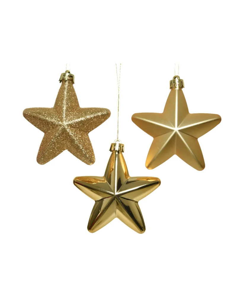 6 goldene Glitzersterne Weihnachtsbaumschmuck 7,5 cm