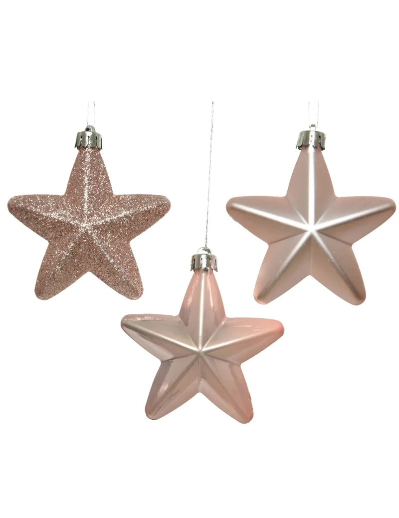 6 Baumschmuck Sterne Puderrosa 7,5 cm