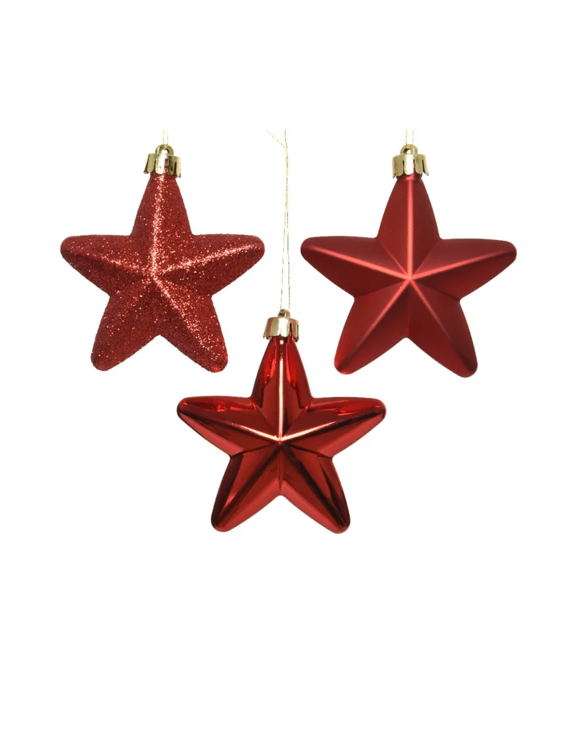 6 rote Christbaumhänger Sterne 7,5 cm glitzernd und matt