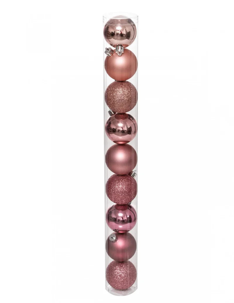 9 Christbaumkugeln Roségold 6 cm, glänzende und glitzernde Ausführungen