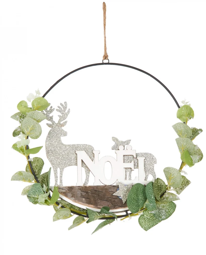 Hängender Eukalyptus-Weihnachtskranz, Polar-Stil, 28 cm, mit Hirsch und Reh