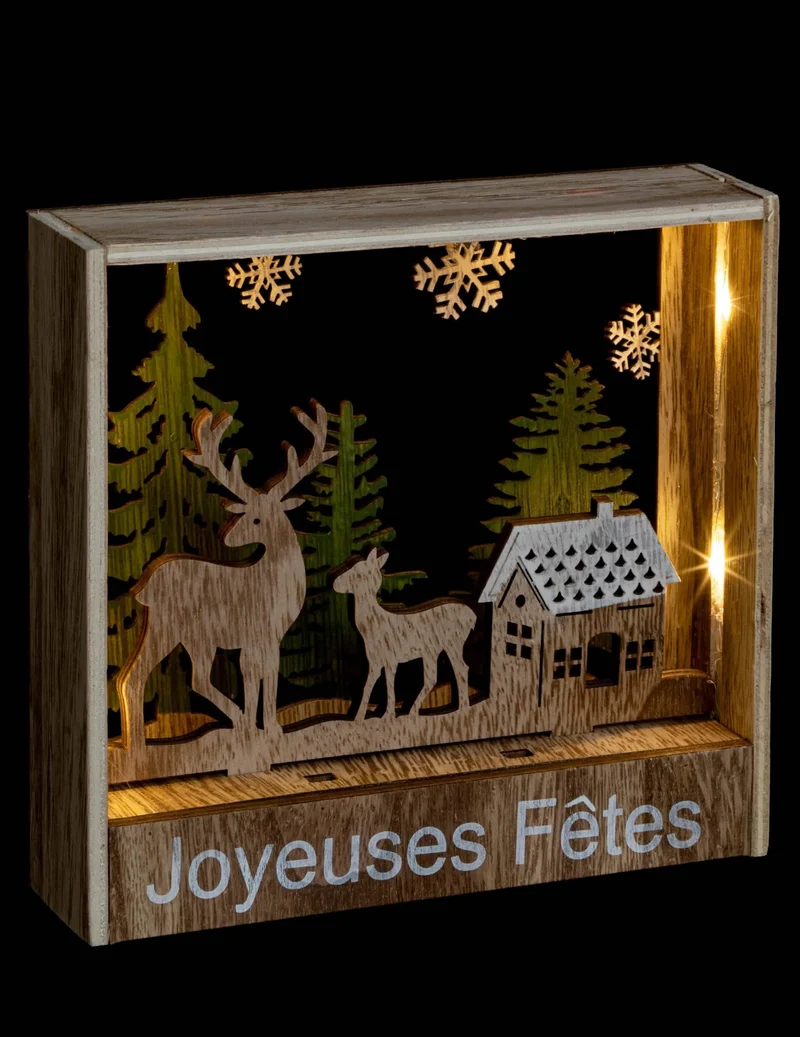 Leuchtrahmen Dekoration Rentiere 16 cm aus Holz