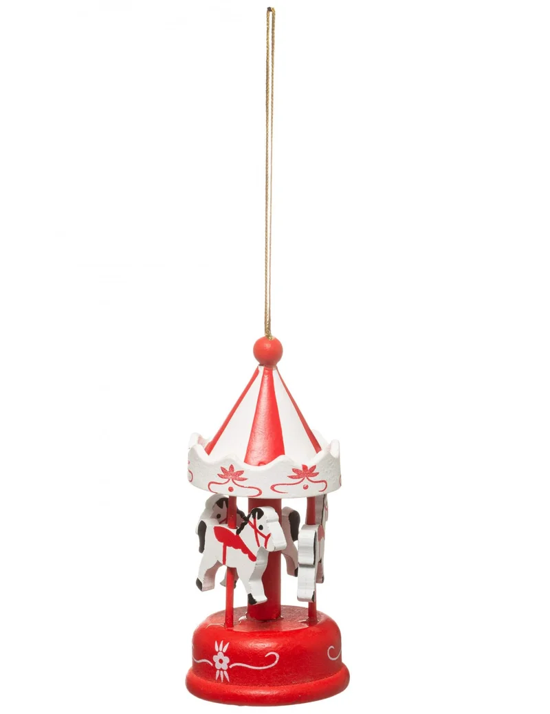 Roter Karussell-Tannenbaumschmuck 9 cm Holzpferde