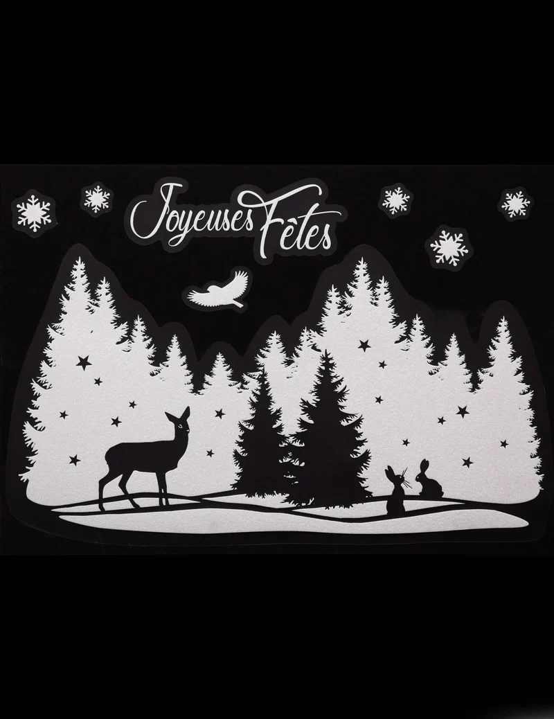 Fensteraufkleber Weihnachtslandschaft 29 x 40 cm weiß glitzernd