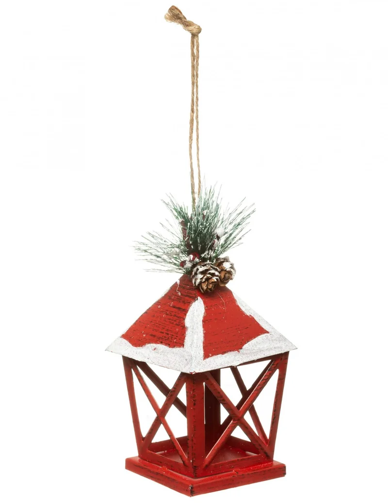 Rote Laternen-Weihnachtsbaumaufhänger 13,5 cm aus Eisen