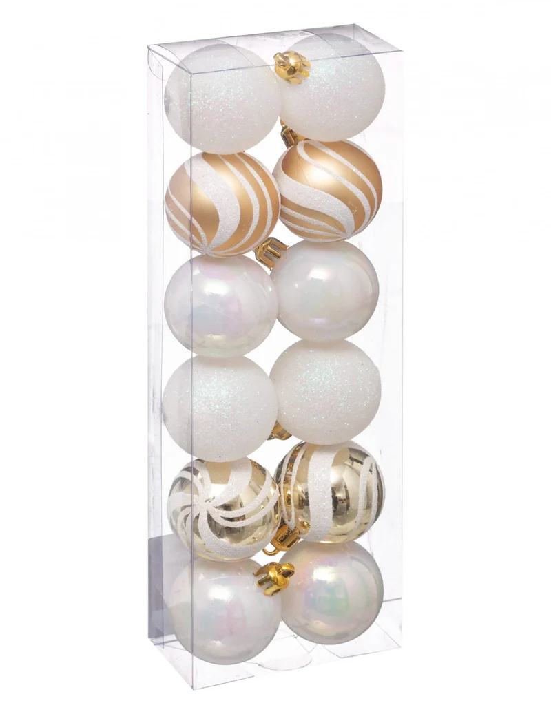 12 mini weiße und goldene Weihnachtskugeln 4 cm für den Weihnachtsbaum