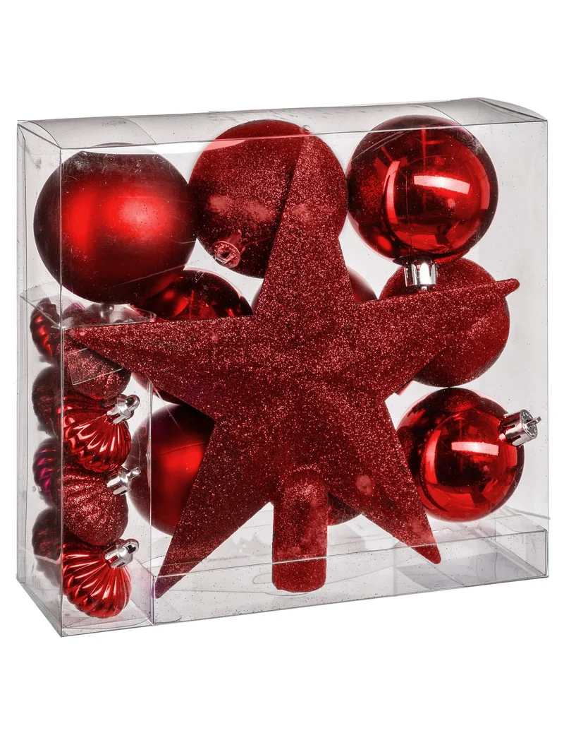 Rotes Tannenbaum-Deko-Set, 18 glänzende und matte Teile
