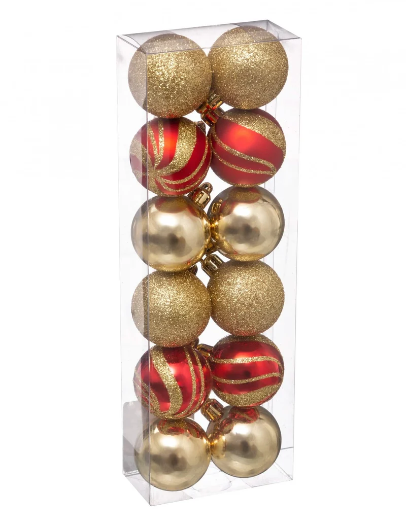 12 Mini-Weihnachtskugeln rot und gold 4 cm glänzend und glitzernd