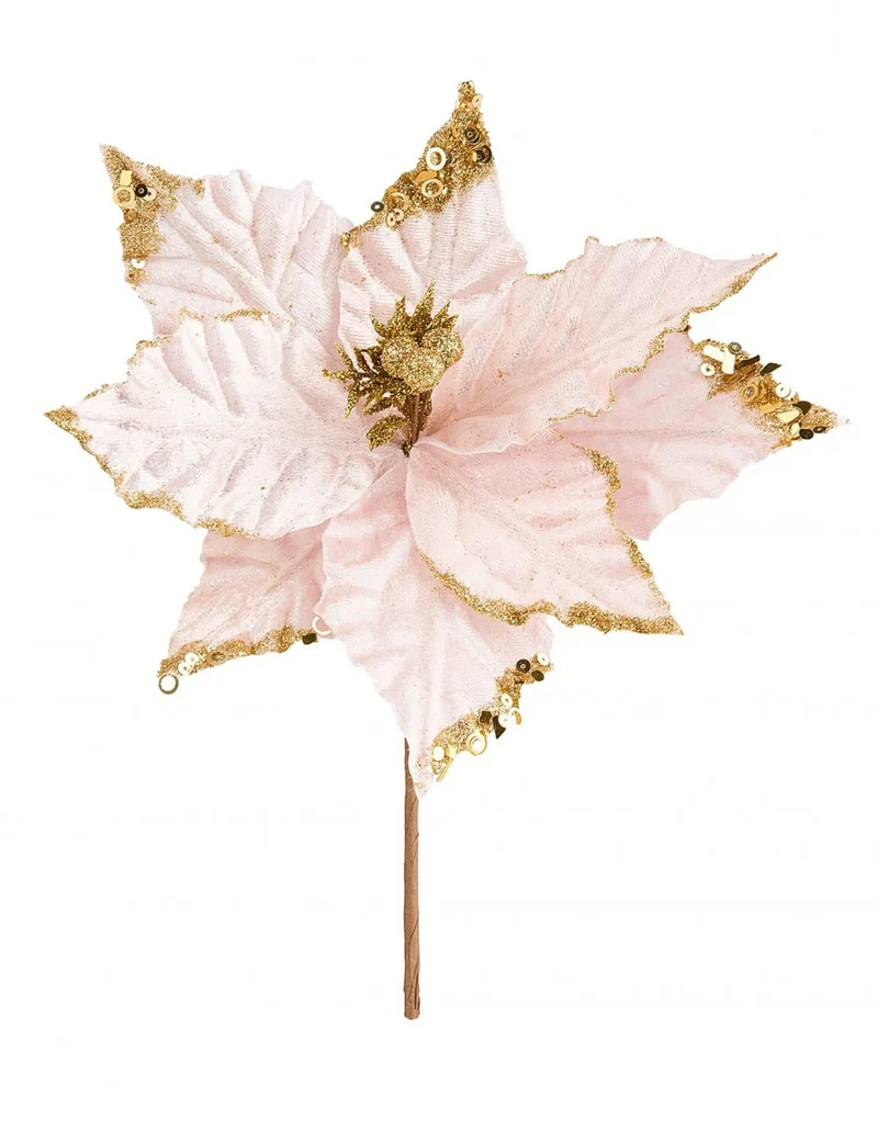 Roségoldene Weihnachtsblume 32 cm mit goldenem Glitter