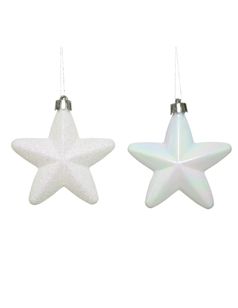6 Weihnachtsbaumschmuck Sterne weiß 7,5 cm glitzernd und schillernd