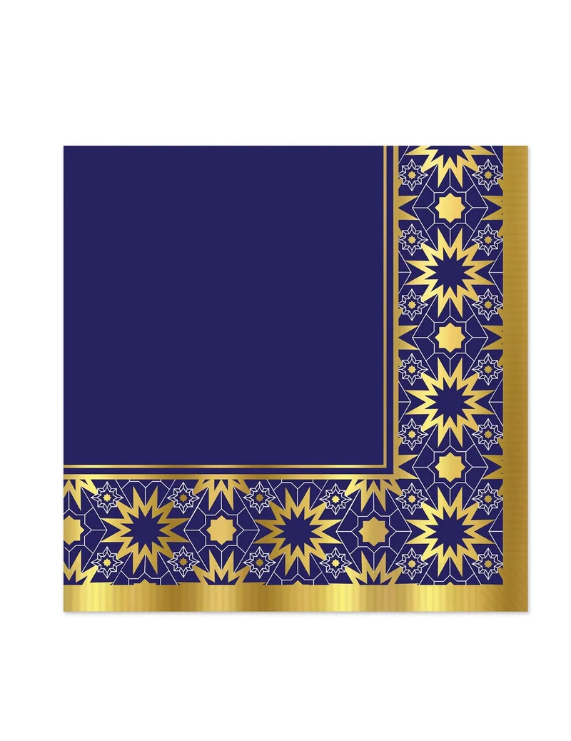 16 Aïd Mubarak Papierservietten blau und gold 33 x 33 cm orientalische Dekoration