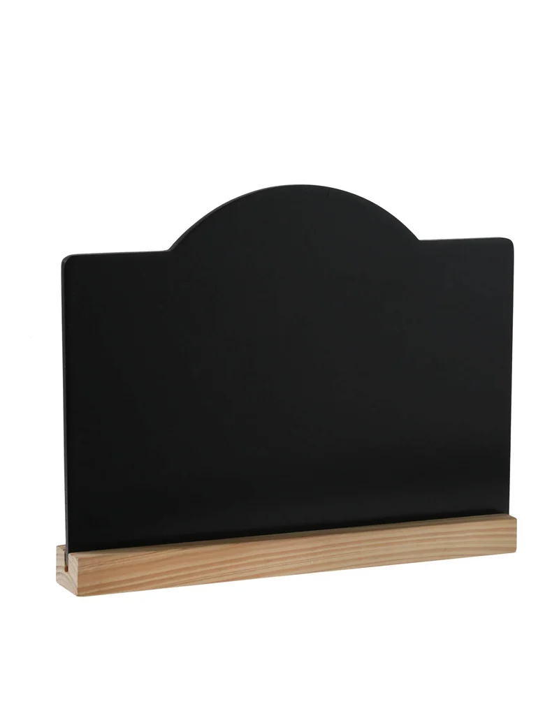 Schwarze Schiefertafel mit Holzständer 19,9 x 15 cm Hochzeitsmenü
