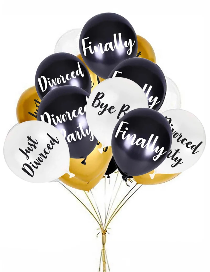 8 Scheidungsparty Ballons Schwarz Weiß Gold