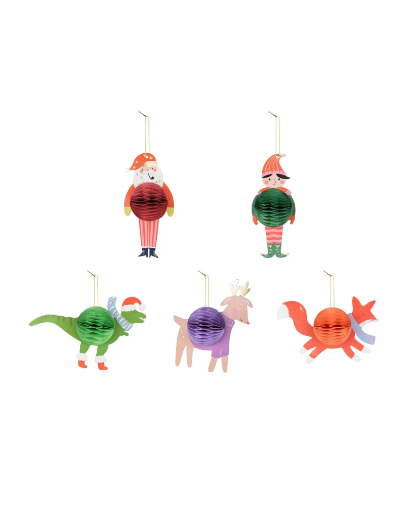 5 Weihnachtsbaumschmuck aus Papier mit Weihnachtsfiguren zum Aufhängen