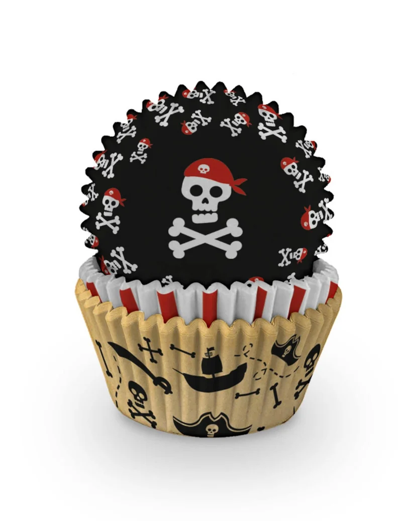 75 Piraten-Cupcake-Förmchen aus Papier 5 x 3 cm für Geburtstag