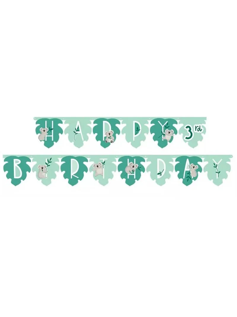 Girlande aus Pappe Happy Birthday Koala 3,2 m Dschungel-Motto