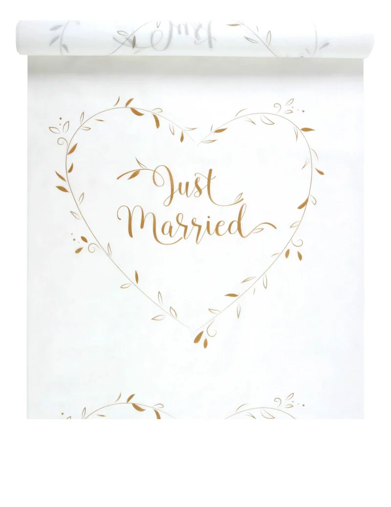 Zeremonienteppich Just Married Weiß und Gold 10 m x 75 cm Schicke Hochzeit