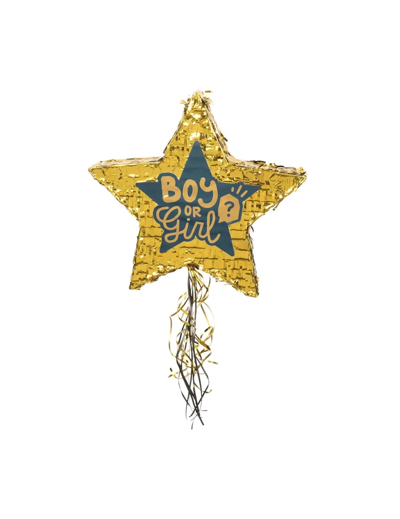 Piñata zum Ziehen Stern Junge oder Mädchen 44 cm golden