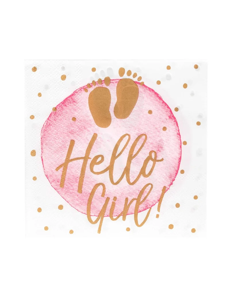 20 Papier-Servietten Hello Girl Rosa und Gold 33 x 33 cm für Babyparty