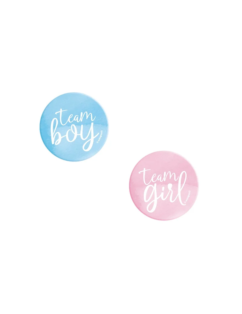 10 Anstecker Team Boy / Team Girl Rosa und Blau für Gender Reveal