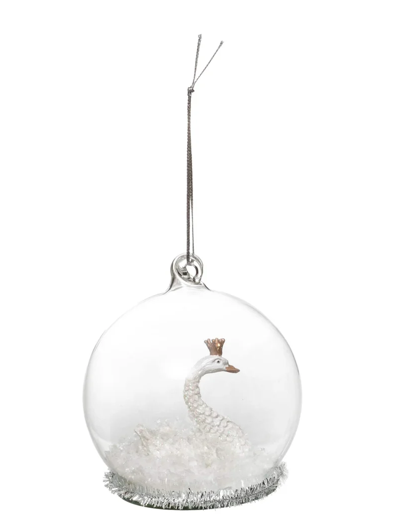 Weihnachtskugel aus Glas, weißer Märchenschwan, 8 cm