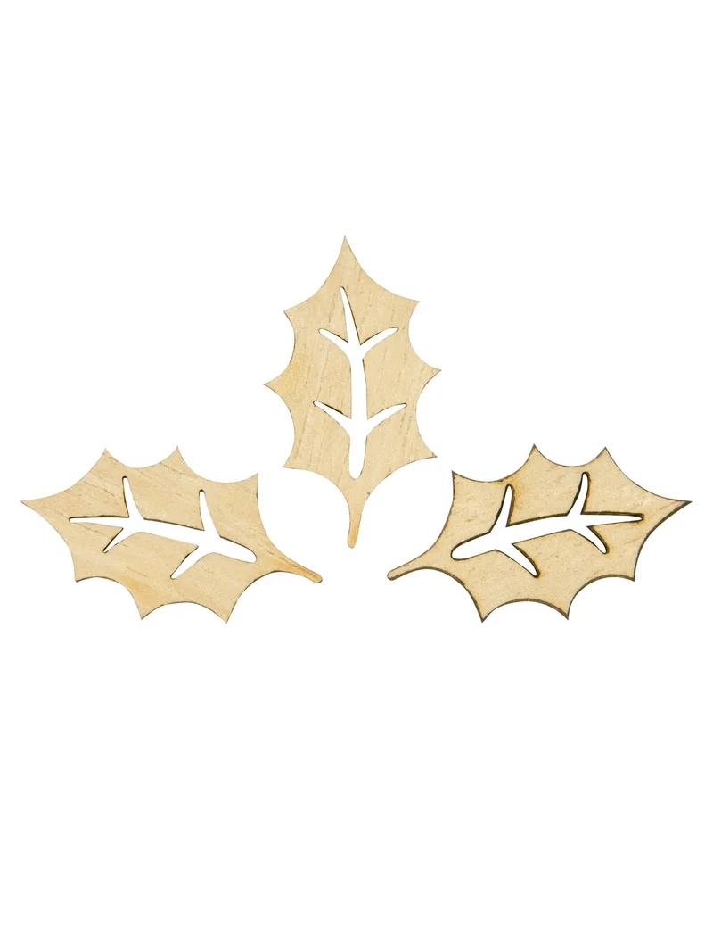 20 hölzerne Stechpalmenblatt-Konfetti, offen, 1,8 x 3 cm für Weihnachten