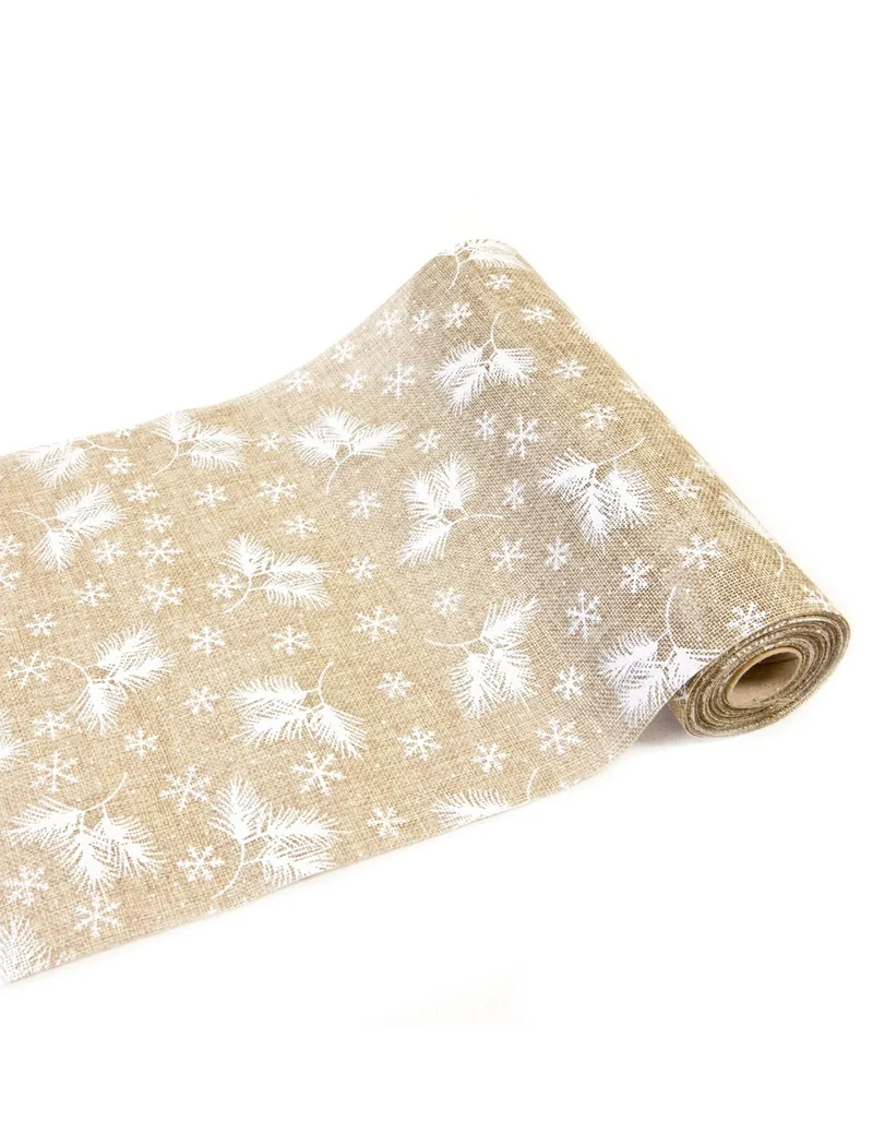 Tischläufer aus natürlicher Jute, Polar-Design, 4 m x 28 cm mit Schneeflocken