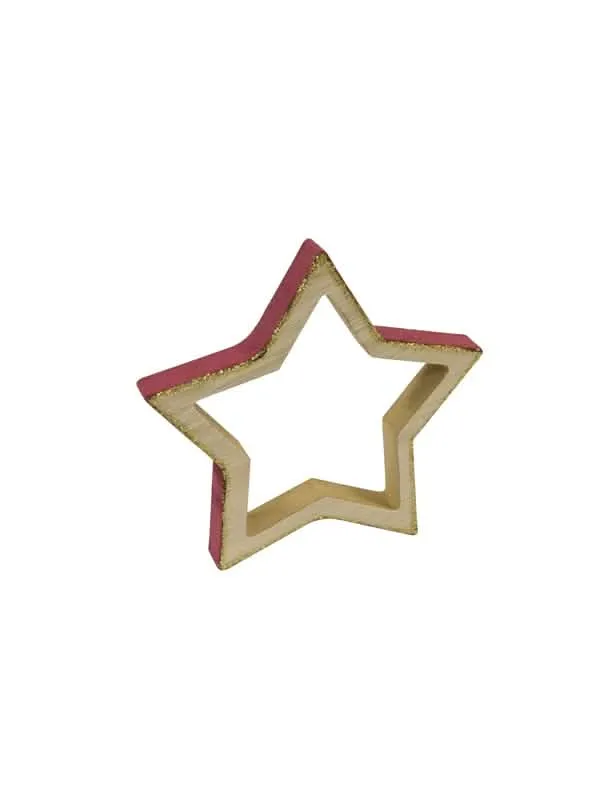 Holz- und Samtstern-Dekoration Bordeaux mit Glitzer 12 cm für schickes Weihnachten