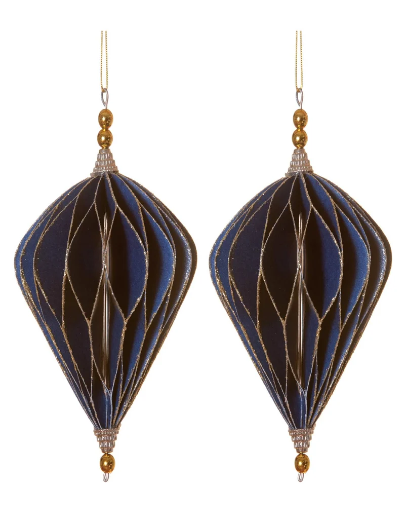 2 Origami-Rautenanhänger, blau und gold, 13 cm