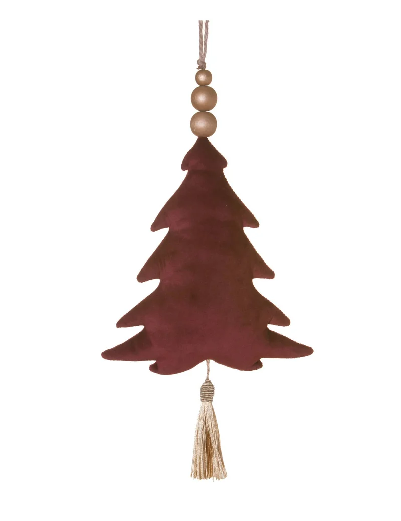 Weihnachtsbaum-Anhänger aus bordeauxrotem Samt, 22 cm, mit Quaste und Perlen